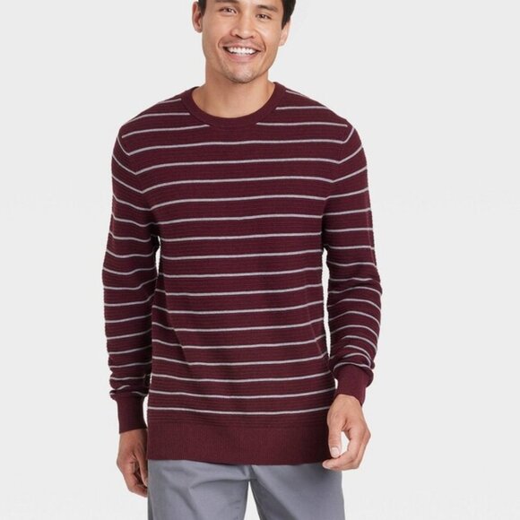 Goodfellow Men’s Striped Crewneck Pullover Sweater | Size L | NWT | 100% Cotton - Picture 1 of 3